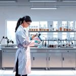 Innovador laboratorio de biotecnología con dispositivos tecnológicos modernos.