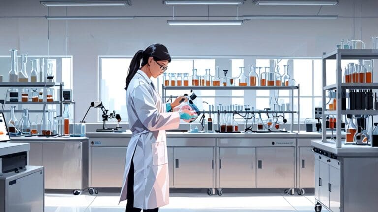 Innovador laboratorio de biotecnología con dispositivos tecnológicos modernos.