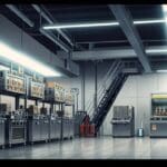 Interior de un moderno taller de confección con maquinaria automatizada y tecnología avanzada