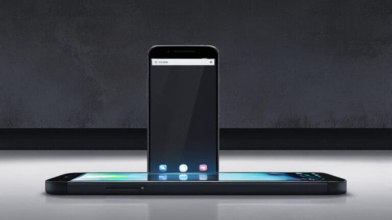 Acercamiento detallado de un smartphone mostrando la cámara y el puntito negro en un entorno moderno.