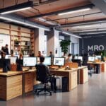 Espacio de coworking moderno con emprendedores trabajando en proyectos innovadores de tecnología.