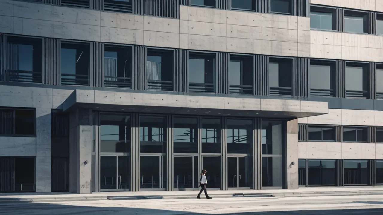 Edificio moderno con diseño innovador y tecnología avanzada en el horizonte