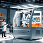 Innovador laboratorio tecnológico con dispositivos solares en exhibición