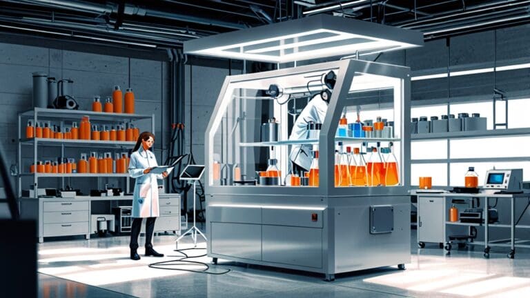 Innovador laboratorio tecnológico con dispositivos solares en exhibición