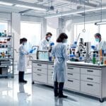 Laboratorio moderno con equipos biotecnológicos para análisis marinos