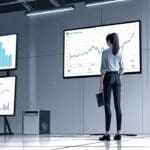 Oficina moderna de tecnología con pantallas y gráficos innovadores