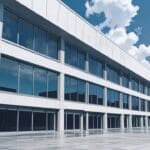 Grupo de edificios modernos y tecnológicos bajo un cielo claro