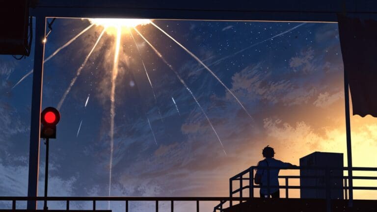 Cohete lanzándose desde una plataforma de despegue en un entorno desértico al amanecer