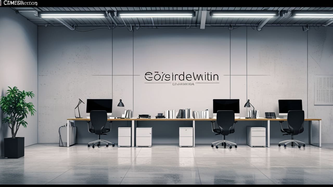 Oficina moderna con computadoras y diseño minimalista, simbolizando innovación y tecnología en el gobierno