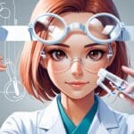 Primer plano de lentes reciclados sobre fondo de laboratorio científico moderno