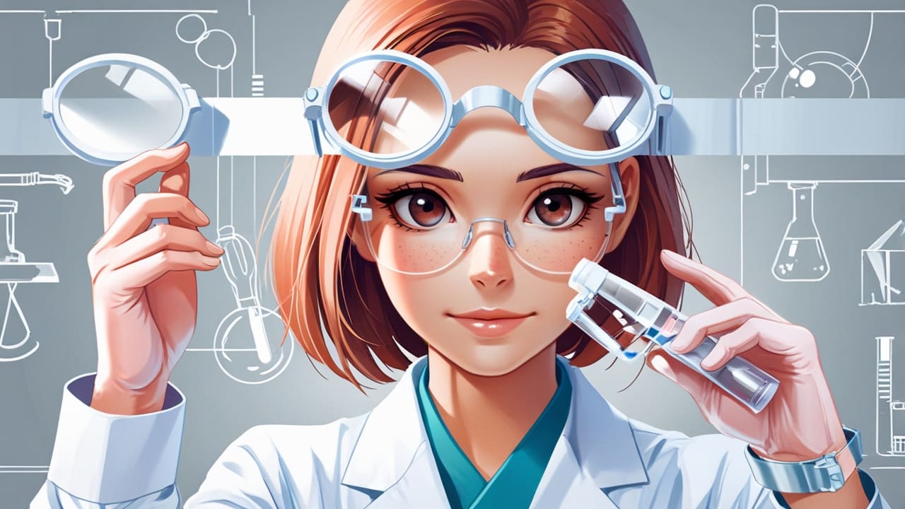 Primer plano de lentes reciclados sobre fondo de laboratorio científico moderno