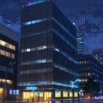 Ciudad moderna con rascacielos iluminados, un símbolo de innovación tecnológica al anochecer.