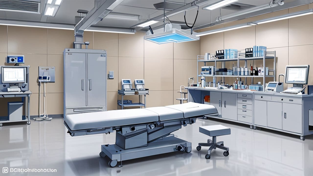 Primer plano de un dispositivo tecnológico en un ambiente moderno de laboratorio médico.