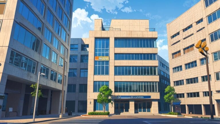 Edificios modernos de una zona empresarial tecnológica en Uruguay, con tecnología avanzada en primer plano