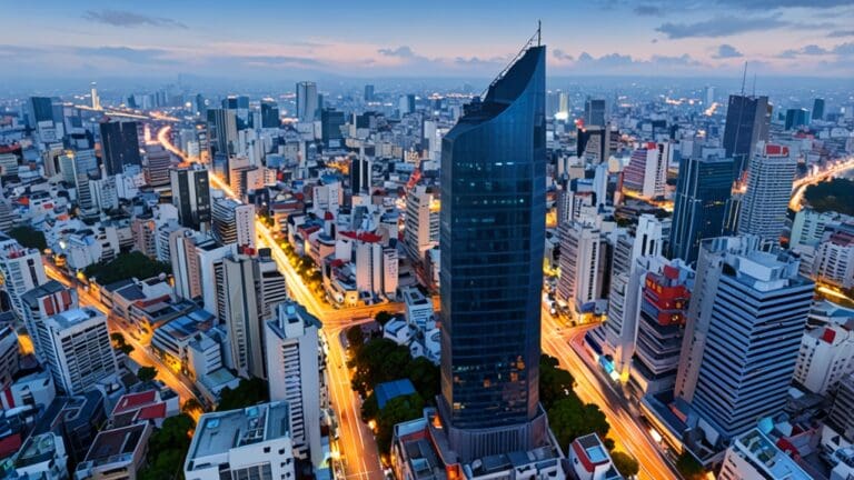 Vista panorámica de Ciudad Ho Chi Minh con edificios modernos y centros tecnológicos.