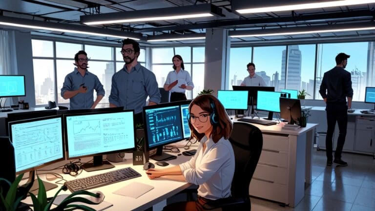 Oficina moderna con tecnología avanzada y equipo de startup trabajando en Uruguay