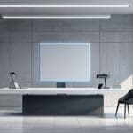 Primer plano de un dispositivo tecnológico futurista sobre una mesa minimalista en una oficina moderna