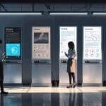 Oficina moderna con pantallas digitales mostrando gráficos de sostenibilidad en tecnología limpia