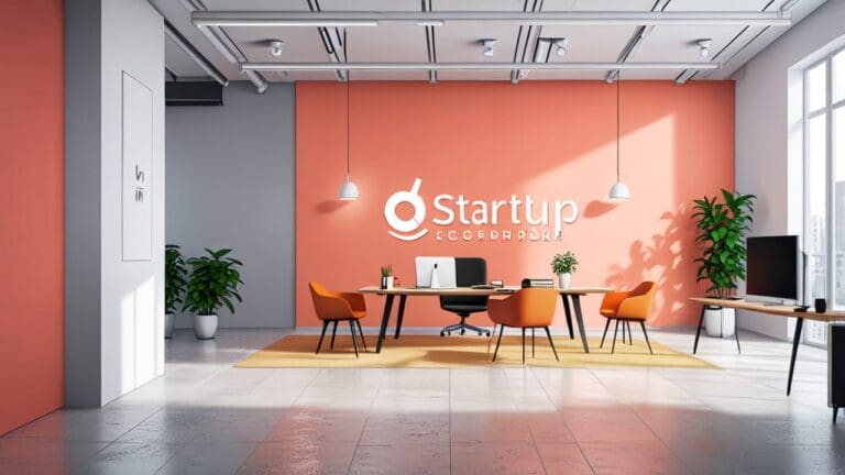 Oficinas modernas de startup con decoración minimalista y equipos tecnológicos