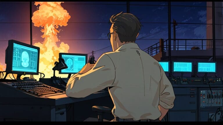 Científico monitoreando reactores nucleares en un centro de control tecnológico