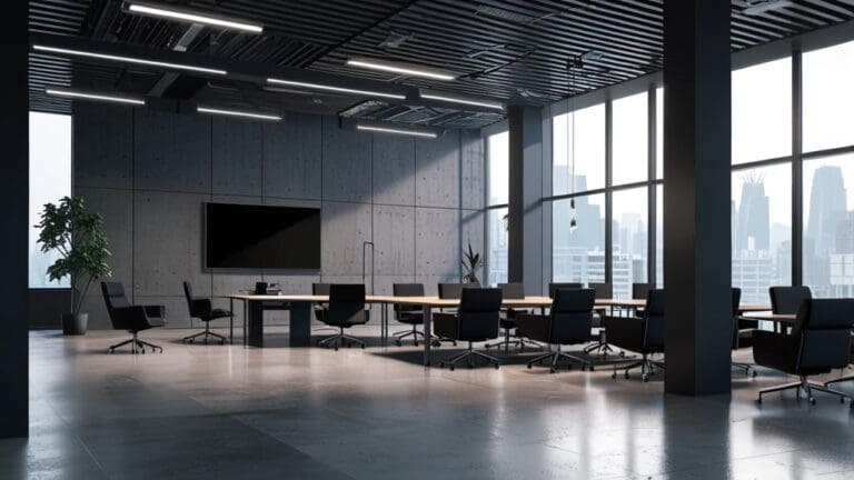 Oficinas modernas con equipos tecnológicos avanzados y gráficos digitales
