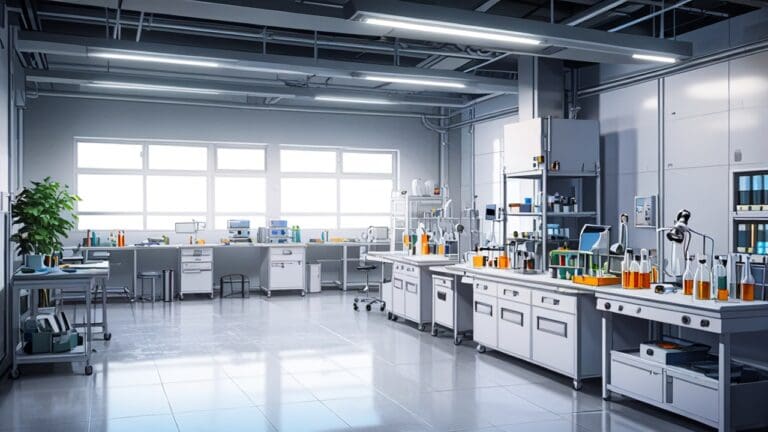 Laboratorio moderno con equipos tecnológicos enfocados en compostaje sostenible