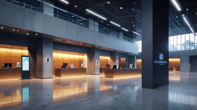 Oficinas modernas con equipos tecnológicos y pizarras digitales en un entorno universitario europeo