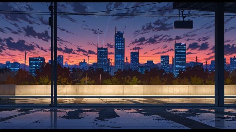 Paisaje urbano con rascacielos modernos representando el avance tecnológico en España al amanecer