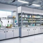 Primer plano de un laboratorio científico moderno con equipos de biotecnología y materiales médicos avanzados