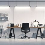 Mesa de trabajo con portátiles abiertos, frascos de suplementos naturales y documentos científicos en un entorno tecnológico minimalista