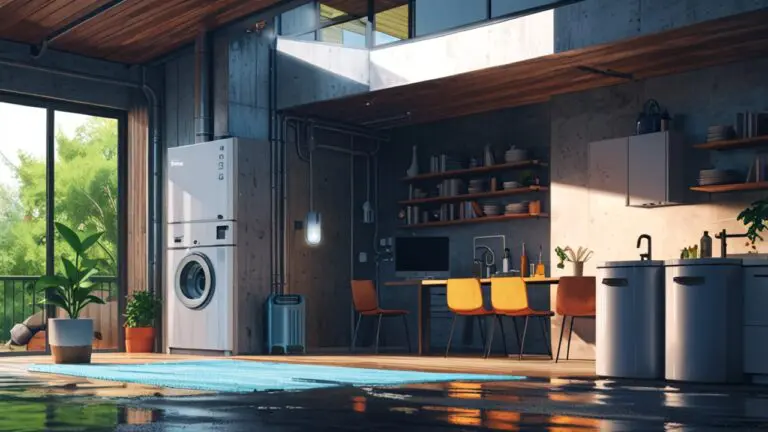 Render limpio de dispositivos inteligentes conectados en tuberías de agua dentro de una casa moderna con fondo neutro