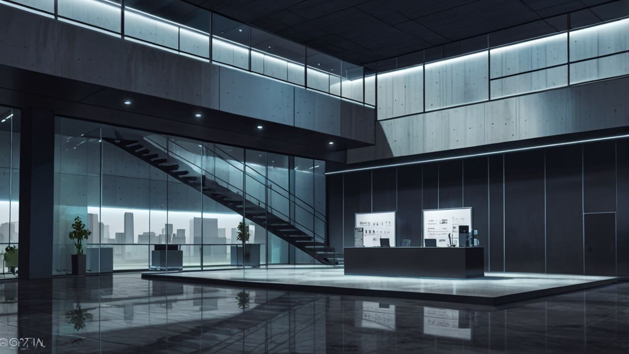 Oficinas modernas de una cámara minera con tecnología avanzada en una ciudad contemporánea