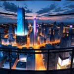 Vista panorámica de un centro tecnológico moderno con estructuras innovadoras