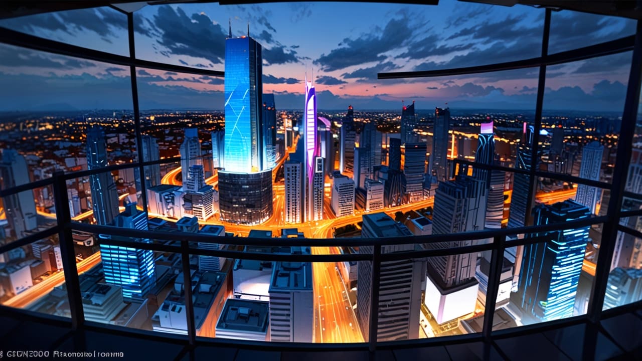 Vista panorámica de un centro tecnológico moderno con estructuras innovadoras