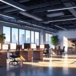 Oficinas modernas de una startup con ambiente tecnológico y profesional