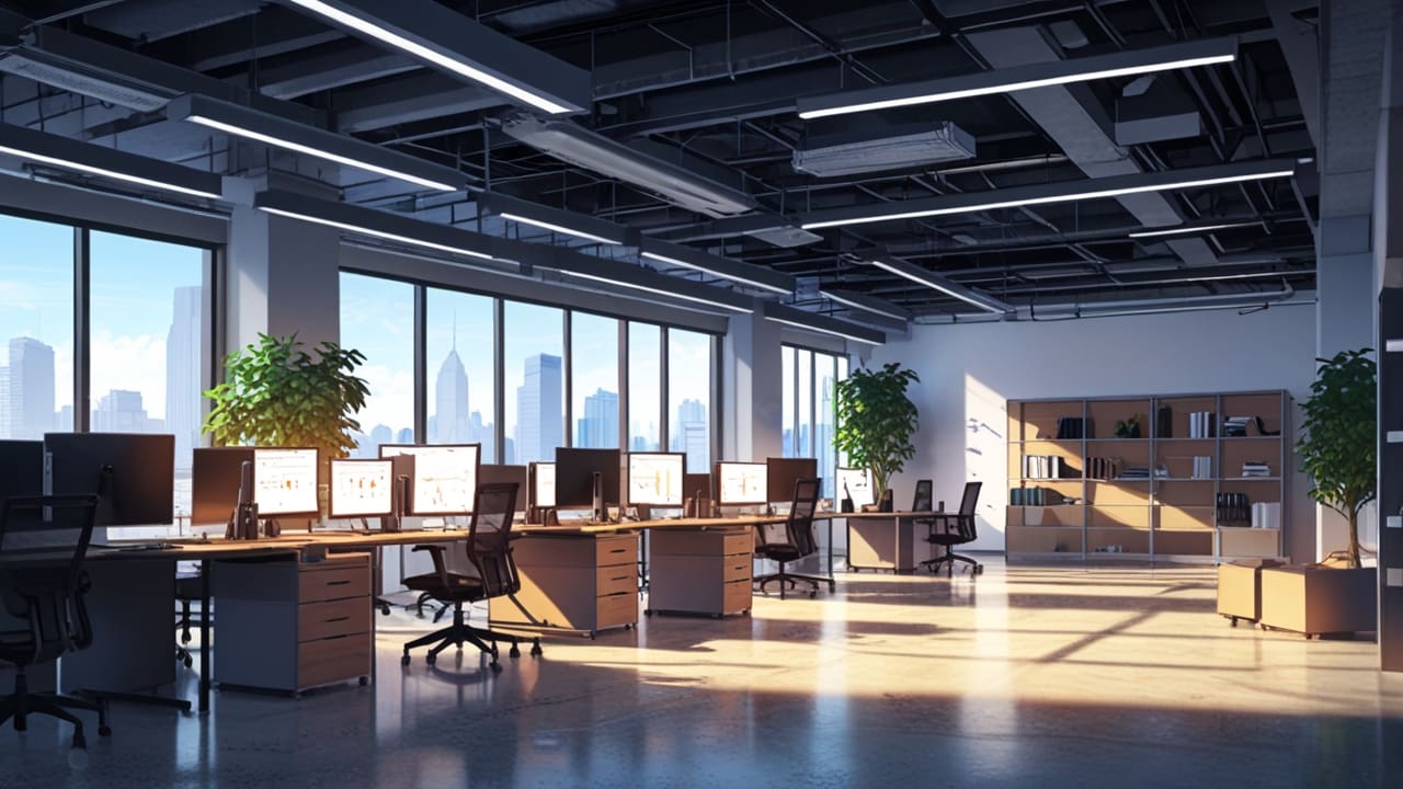 Oficinas modernas de una startup con ambiente tecnológico y profesional