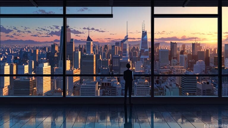 Vista panorámica de un centro de innovación tecnológica en una ciudad moderna al amanecer