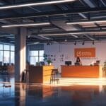 Montaje de oficinas de startups tecnológicas chilenas con un enfoque en sostenibilidad.