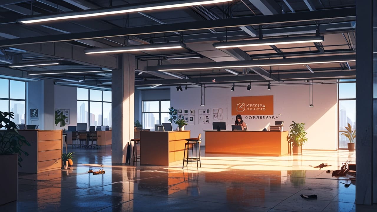 Montaje de oficinas de startups tecnológicas chilenas con un enfoque en sostenibilidad.