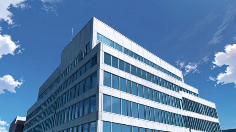 Moderno edificio de oficinas tecnológicas con cielo despejado