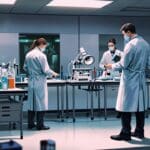 Equipo médico realizando pruebas de diagnóstico en un moderno laboratorio clínico