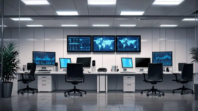 Oficinas modernas con computadoras y gráficos de minería digital en pantallas