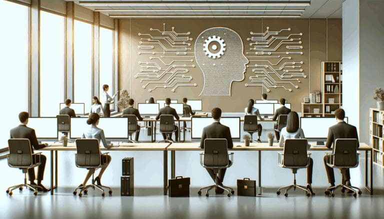 Oficinas modernas con equipos de desarrollo de inteligencia artificial trabajando