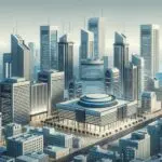 Panorámica de Montevideo con centros tecnológicos y edificios modernos