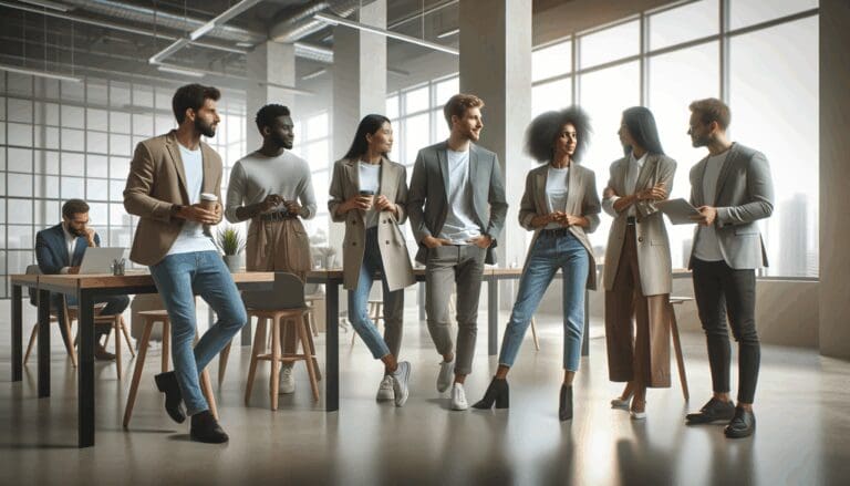 Emprendedores colaborando en un moderno espacio de coworking