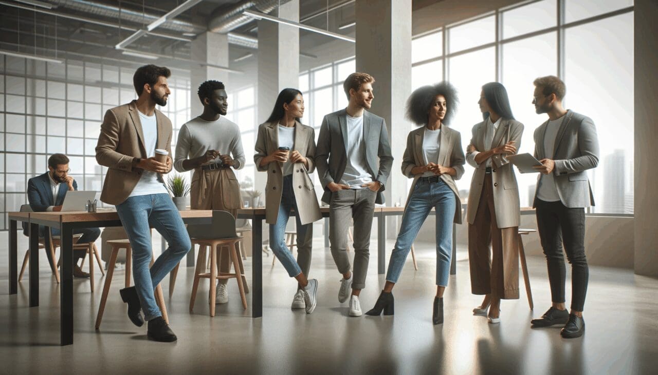 Emprendedores colaborando en un moderno espacio de coworking