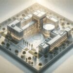 Vista aérea de un moderno centro de innovación tecnológica en un entorno natural.