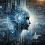 Representación digital abstracta de inteligencia artificial en tonos azules y grises