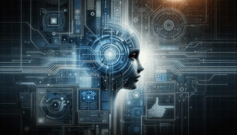 Representación digital abstracta de inteligencia artificial en tonos azules y grises