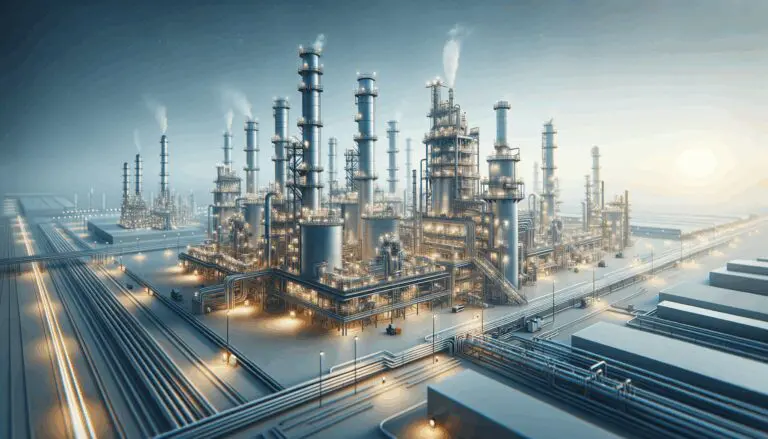Refinería moderna con infraestructura industrial para la producción de minerales.